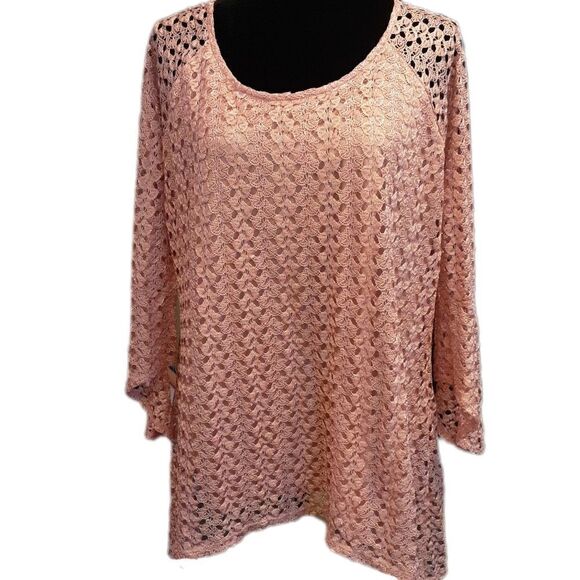 NEW Directions Lined Lace Short-Sleeved Top Soft Rose size XL - Picture 1 of 6
